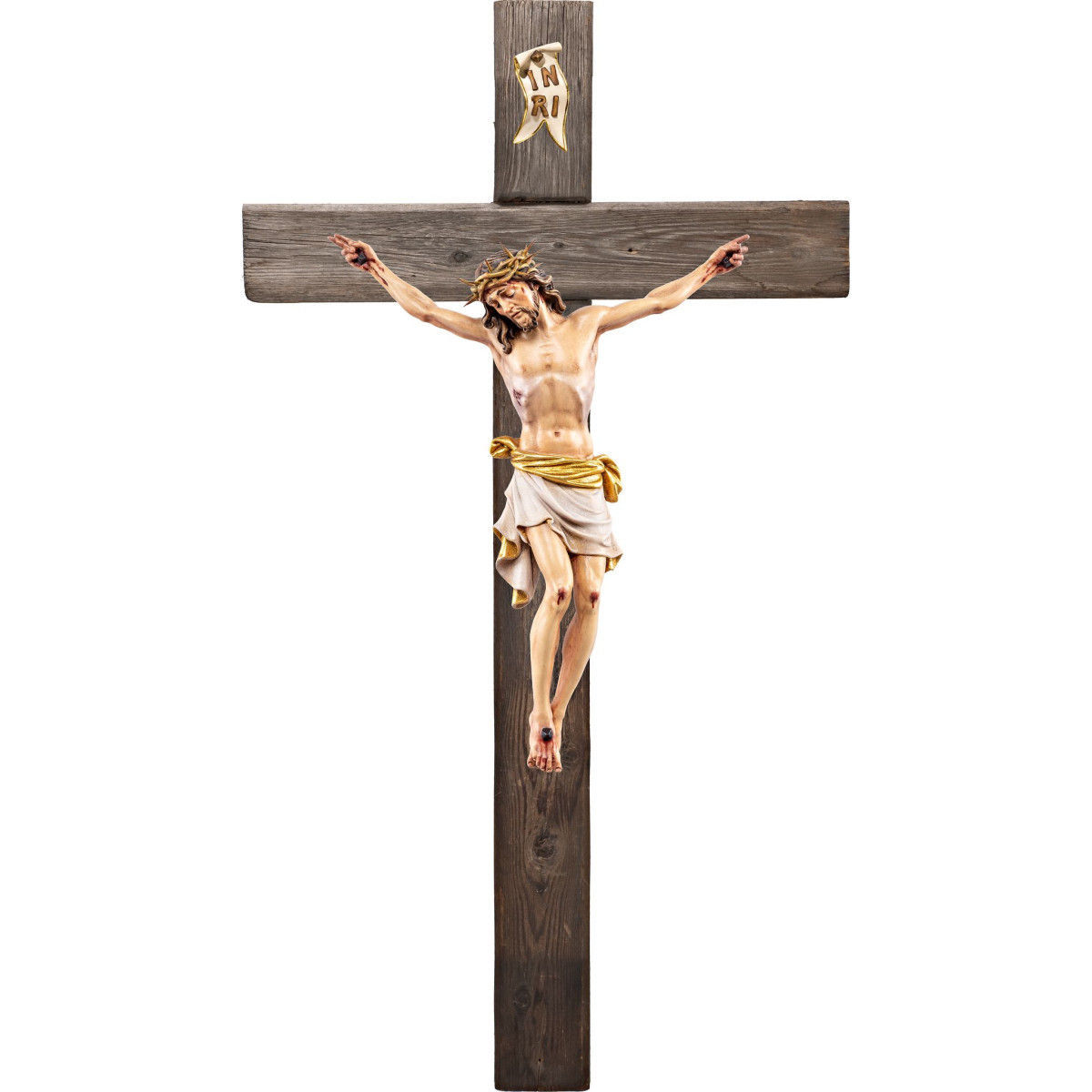 Cristo Pisa con espinas en cruz Madera vieja